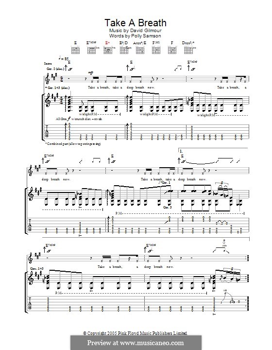 Take a Breath: Гитарная табулатура by David Gilmour