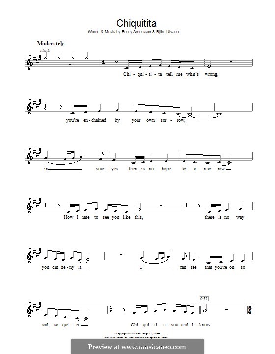 Chiquitita (ABBA): Для кларнета (with lyrics) by Benny Andersson, Björn Ulvaeus
