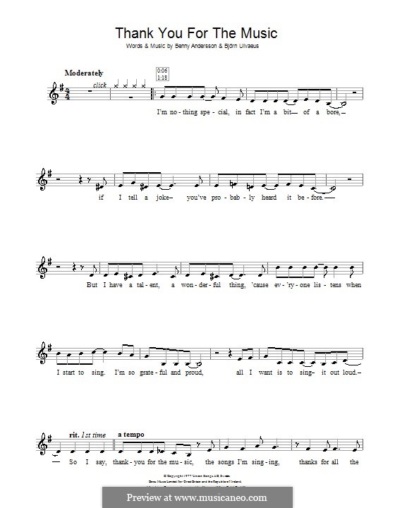 Thank You for the Music (ABBA): Для кларнета by Benny Andersson, Björn Ulvaeus
