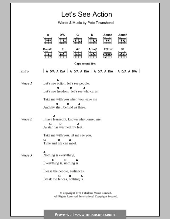 Let's See Action (The Who): Текст, аккорды by Peter Townshend