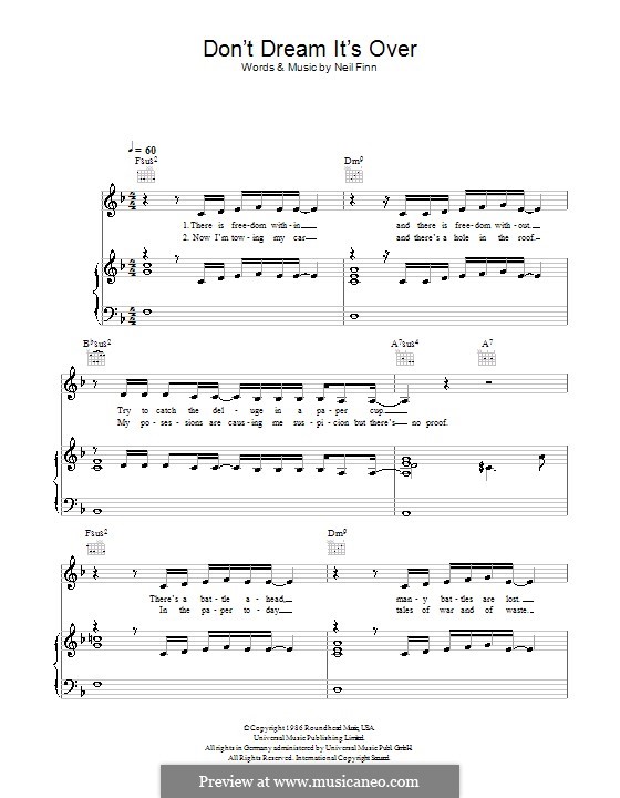 Don't Dream It's Over (Crowded House): Для голоса и фортепиано (или гитары) by Neil Finn
