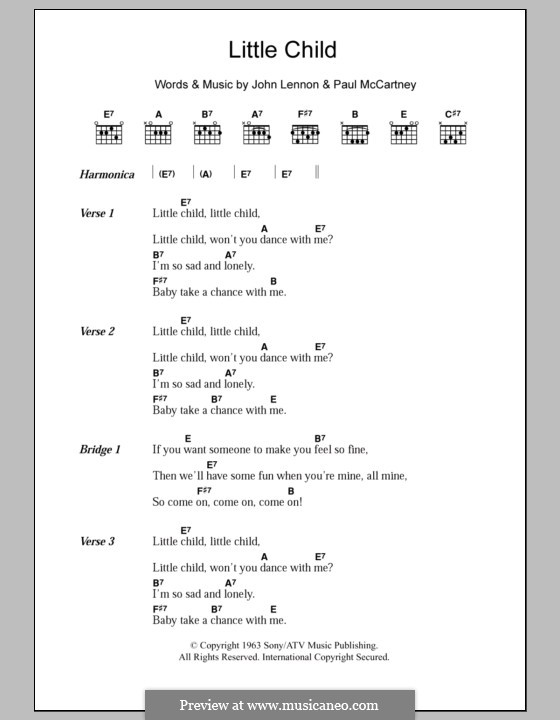 Little Child (The Beatles): Текст, аккорды by John Lennon, Paul McCartney