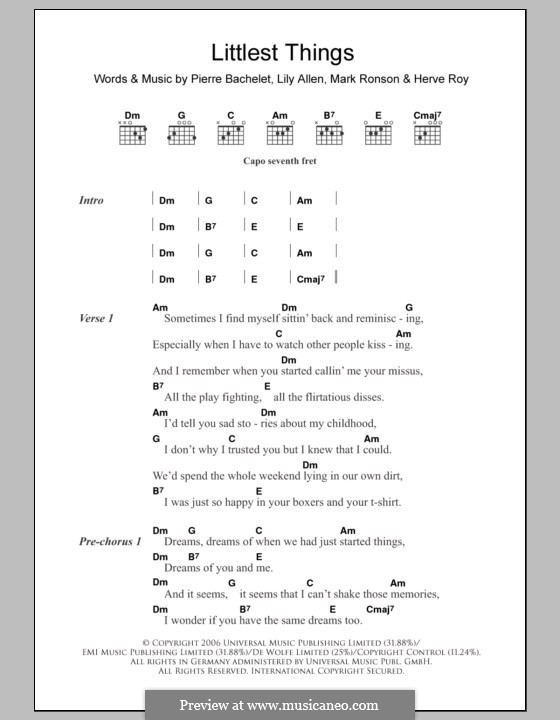 Littlest Things: Текст и аккорды by Herve Roy, Lily Allen, Mark Ronson, Pierre Bachelet