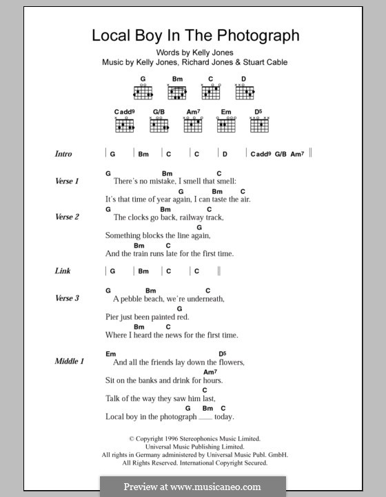 Local Boy in the Photograph (Stereophonics): Текст, аккорды by Kelly Jones, Richard Jones, Stuart Cable