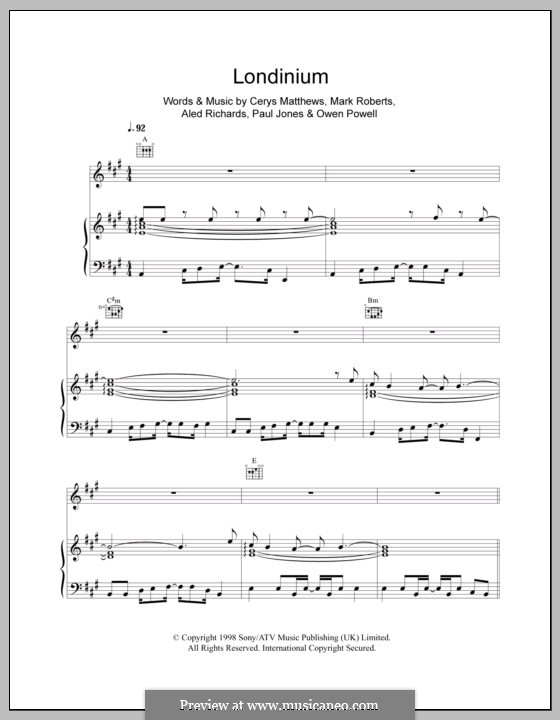 Londinium (Catatonia): Для голоса и фортепиано (или гитары) by Aled Richards, Cerys Matthews, Mark Roberts, Owen Powell, Paul H. Jones