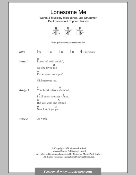 Lonesome Me (The Clash): Текст, аккорды by Joe Strummer, Mick Jones, Paul Simonon, Topper Headon