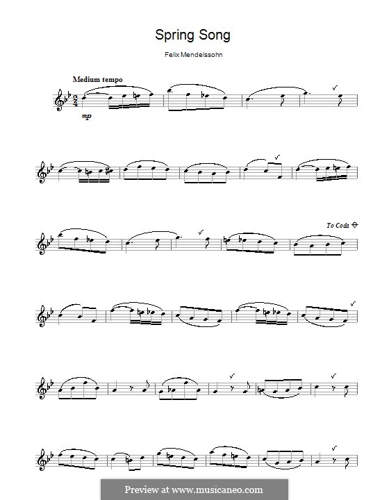 Песни без слов, Op.62: No.6 Весенняя песня, для саксофона by Феликс Мендельсон-Бартольди