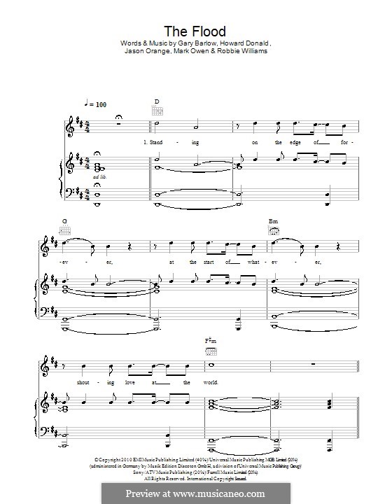 The Flood (Take That): Для голоса и фортепиано (или гитары) by Gary Barlow, Howard Donald, Jason Orange, Mark Owen, Robbie Williams