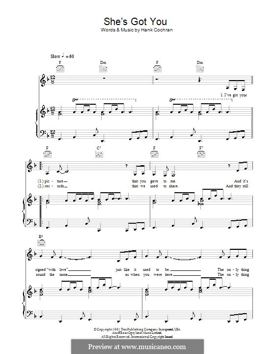 She's Got You (Patsy Cline): Для голоса и фортепиано (или гитары) by Hank Cochran