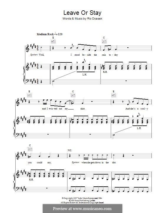 Leave or Stay (The Cars): Для голоса и фортепиано (или гитары) by Ric Ocasek
