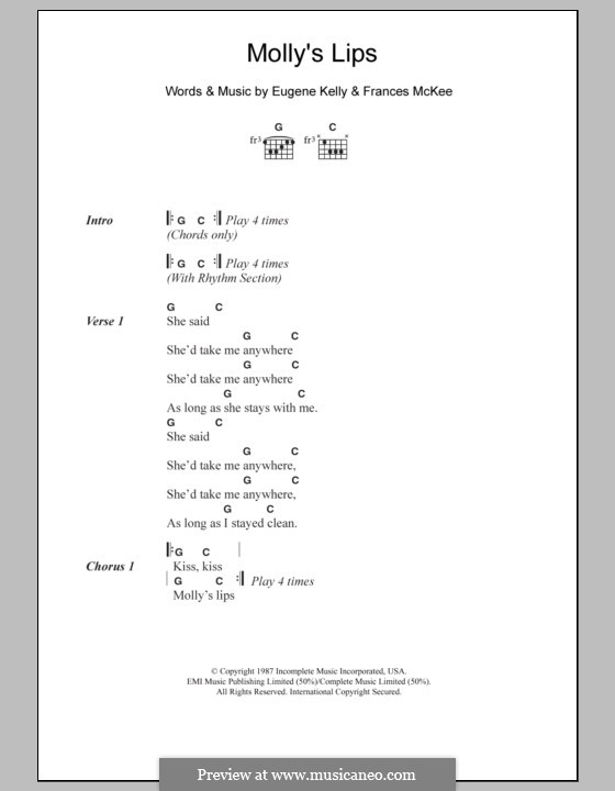 Molly's Lips (Nirvana): Текст, аккорды by Edward Harry Kelly, Frances McKee