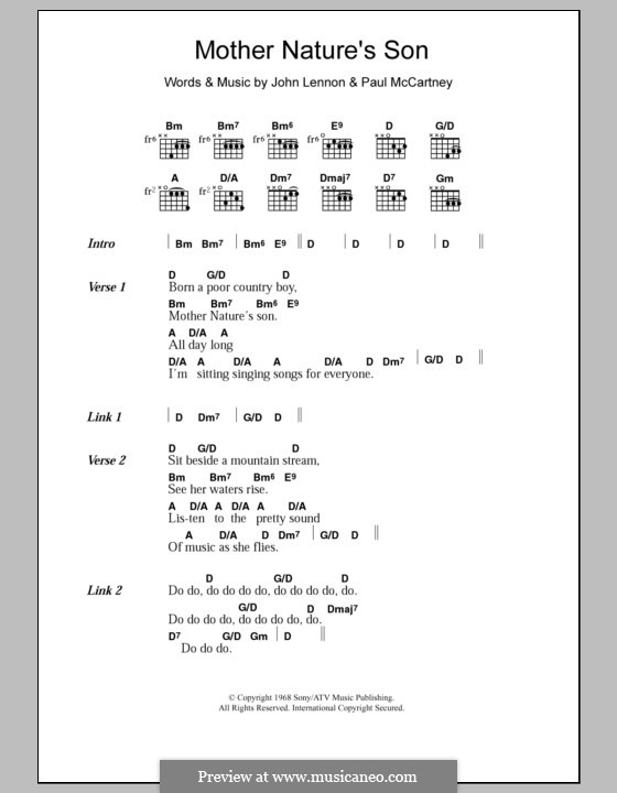 Mother Nature's Son (The Beatles): Текст, аккорды by John Lennon, Paul McCartney