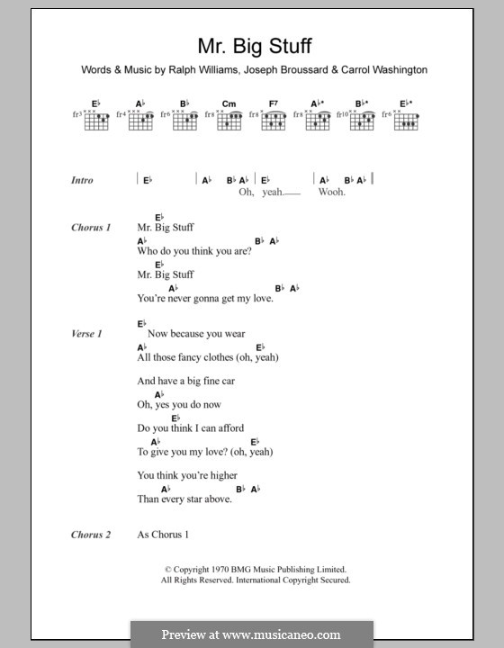 Mr. Big Stuff (Jean Knight): Текст, аккорды by Ральф Воан Уильямс, Carrol Washington, Joseph Broussard
