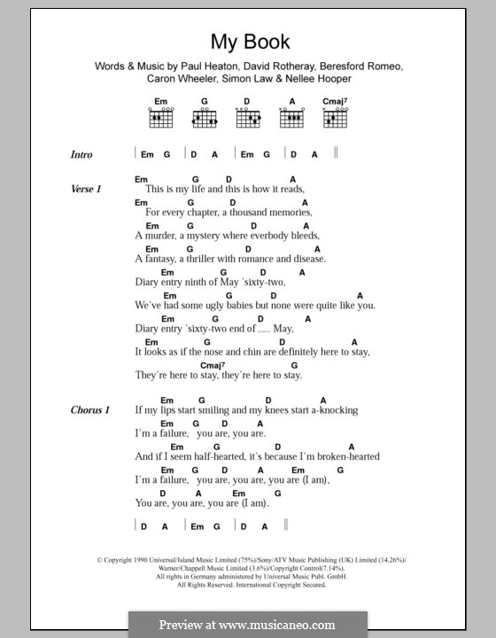 My Book (The Beautiful South): Текст, аккорды by Beresford Romeo, Caron Wheeler, David Rotheray, Nellee Hooper, Paul Heaton, Simon Law