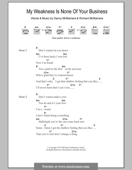 My Weakness is None of Your Business (Embrace): Текст и аккорды by Danny McNamara, Richard McNamara