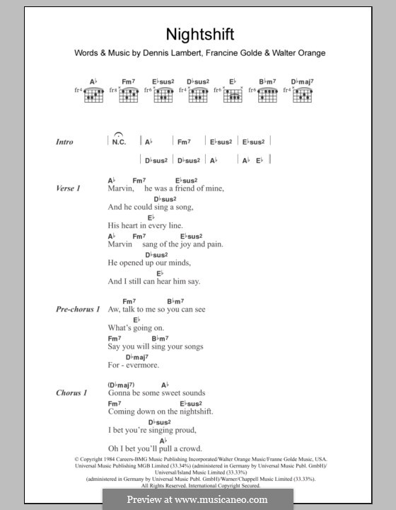 Nightshift (The Commodores): Текст, аккорды by Dennis Lambert, Francine Golde, Walter Orange
