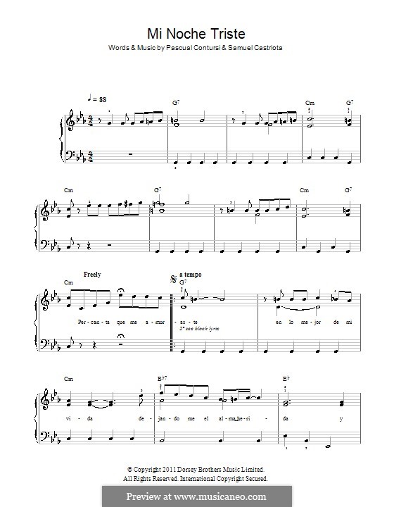 Mi Noche Triste (Carlos Gardel): Для фортепиано (легкий уровень) by Pascual Contursi, Samuel Castriota