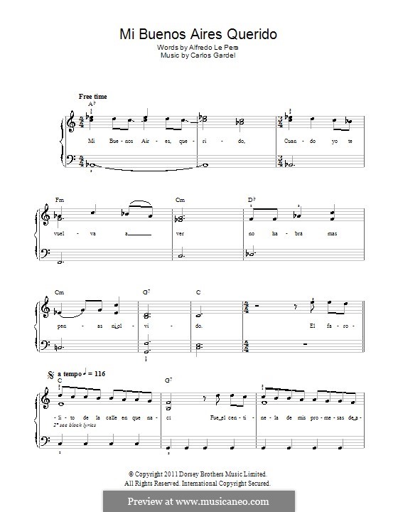 Mi Buenos Aires Querido: Для фортепиано (легкий уровень) by Carlos Gardel