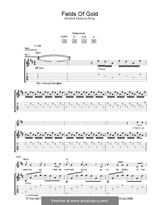 Fields of Gold: Для гитары (ноты высокого качества) by Sting