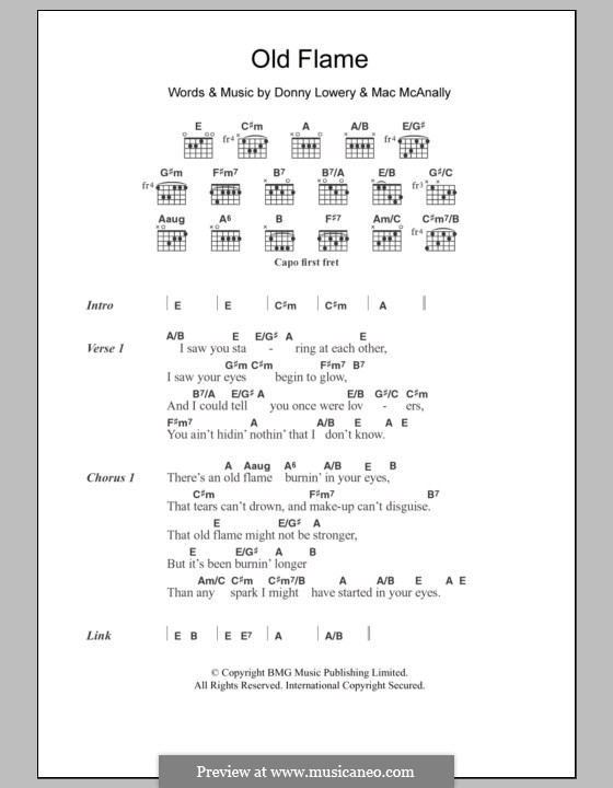 Old Flame (Alabama): Текст, аккорды by Donny Lowery, Mac McAnally