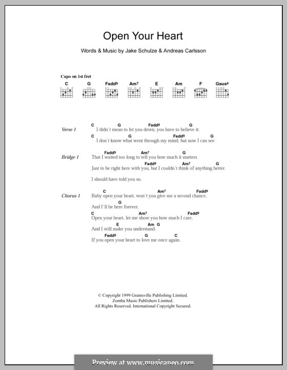 Open Your Heart (Westlife): Текст, аккорды by Andreas Carlsson, Jake Schulze