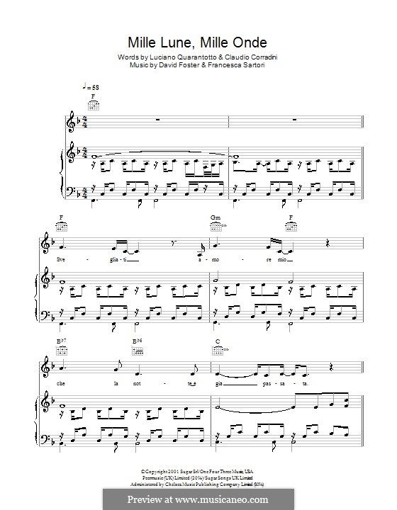 Mille lune, mille onde: Для голоса и фортепиано (или гитары) by David Foster, Francesco Sartori
