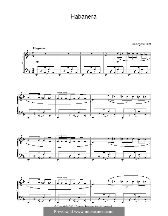 Habanera (Printable Scores): Версия для начинающего пианиста by Жорж Бизе
