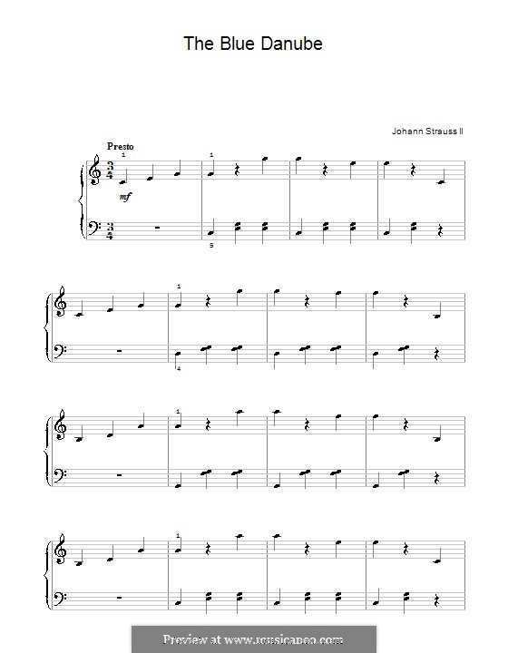 На прекрасном голубом Дунае, для фортепиано, Op.314: Версия для начинающего пианиста (до мажор) by Иоганн Штраус (младший)
