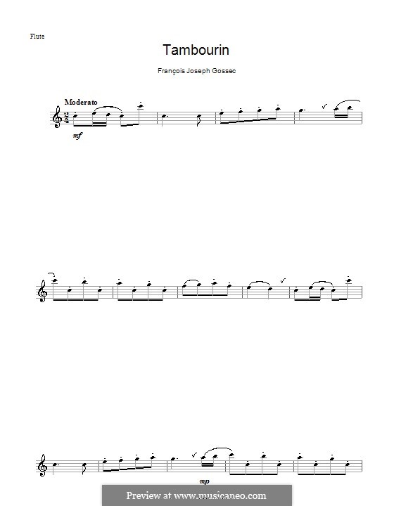 Тамбурин фа мажор: Для флейты by Франсуа Жозеф Госсек