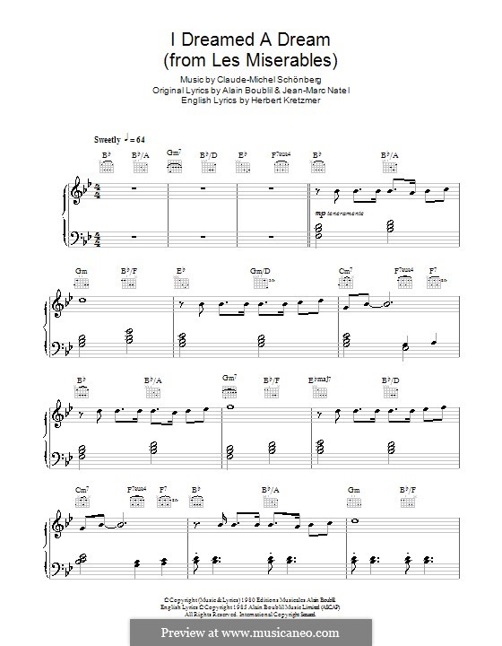 I Dreamed a Dream, for Piano: B flat Major by Claude-Michel Schönberg
