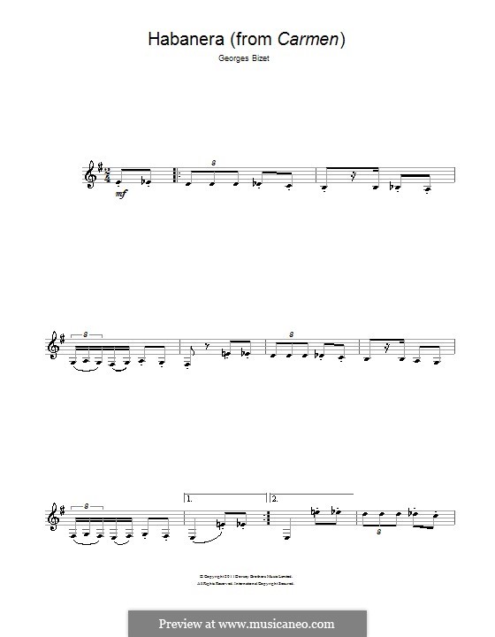 Habanera (Printable Scores): Для кларнета by Жорж Бизе