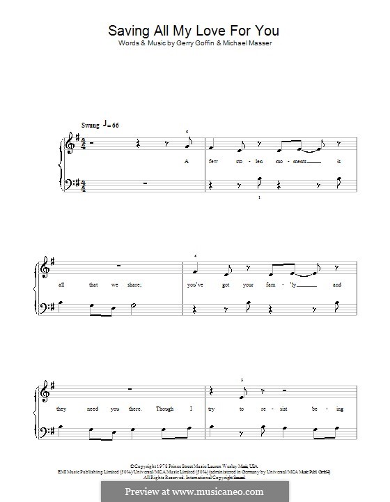 Saving All My Love for You (Whitney Houston): Для фортепиано (легкий уровень) by Gerry Goffin, Michael Masser
