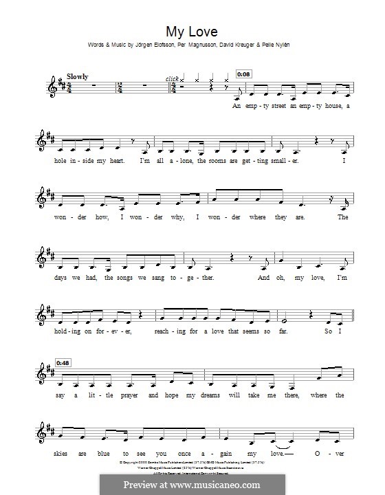 My Love (Westlife): Для кларнета by David Kreuger, Jörgen Kjell Elofsson, Pelle Nylén, Per Magnusson