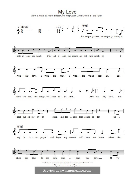 My Love (Westlife): Для флейты by David Kreuger, Jörgen Kjell Elofsson, Pelle Nylén, Per Magnusson