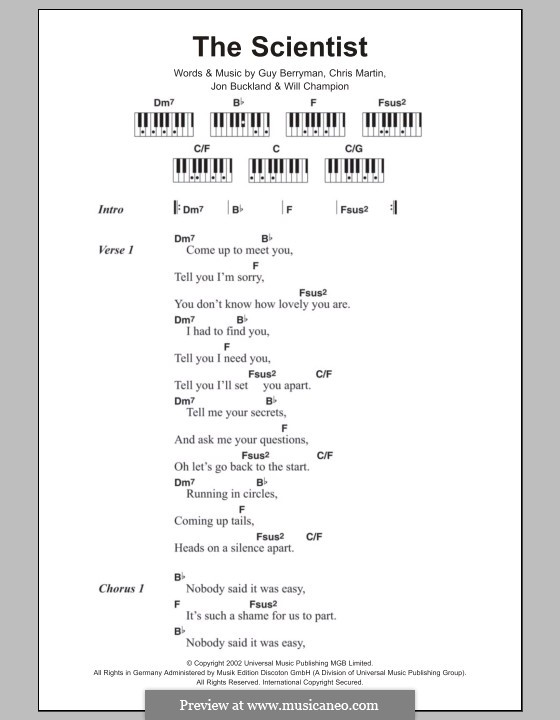 The Scientist (Coldplay): Текст и аккорды для фортепиано by Chris Martin, Guy Berryman, Jonny Buckland, Will Champion