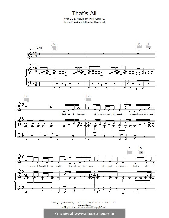 That's All (Genesis): Для голоса и фортепиано (или гитары) by Tony Banks, Mike Rutherford, Phil Collins