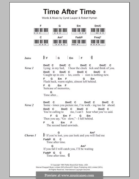 Time after Time: Текст и аккорды для фортепиано by Cyndi Lauper, Robert Hyman