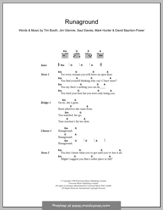 Runaground (James): Текст, аккорды by David Baynton-Power, Jim Glennie, Marc Hunter, Saul Davies, Tim Booth