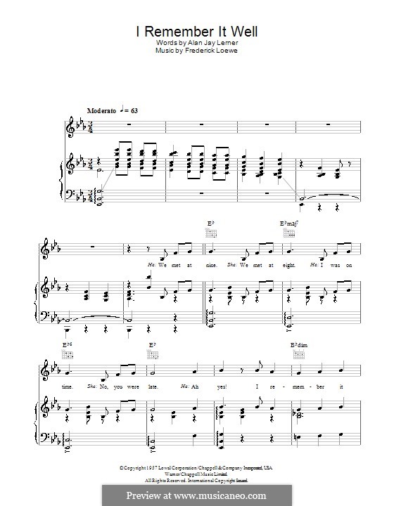 I Remember It Well (Maurice Chevalier): Для голоса и фортепиано (или гитары) by Frederick Loewe