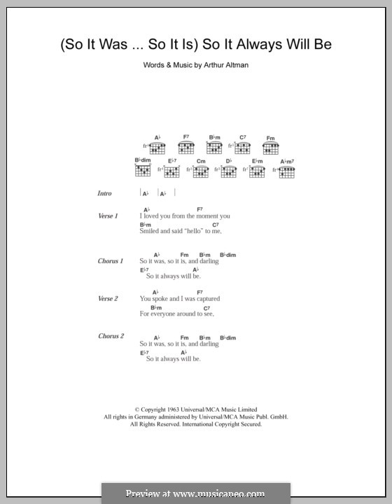 So It Was...So It Is / So It Always Will Be (The Everly Brothers): Текст и аккорды by Arthur Altman