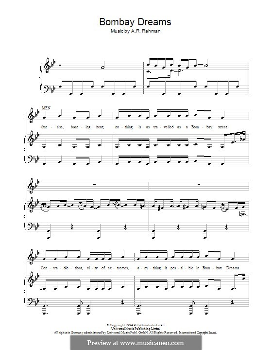 Bombay Dreams: Для голоса и фортепиано (или гитары) by A.R. Rahman