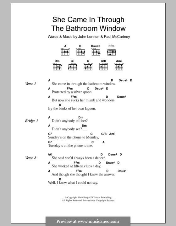 She Came in Through the Bathroom Window (The Beatles): Текст, аккорды by John Lennon, Paul McCartney