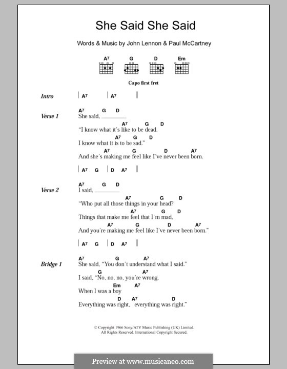 She Said She Said (The Beatles): Текст, аккорды by John Lennon, Paul McCartney