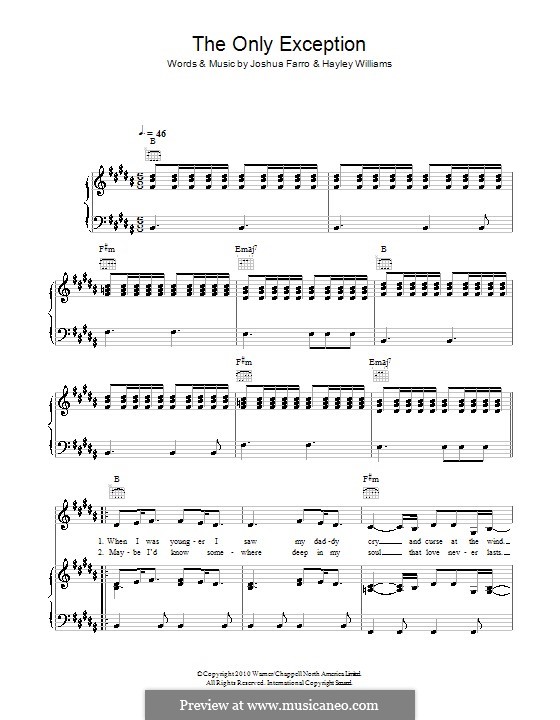The Only Exception: Для голоса и фортепиано (или гитары) by Joshua Farro