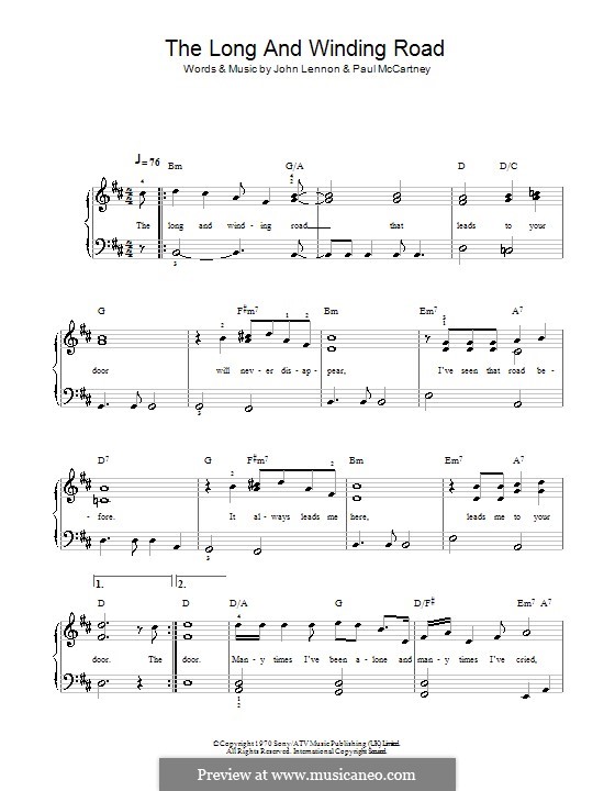 The Long and Winding Road (The Beatles): Для фортепиано (легкий уровень) by John Lennon, Paul McCartney