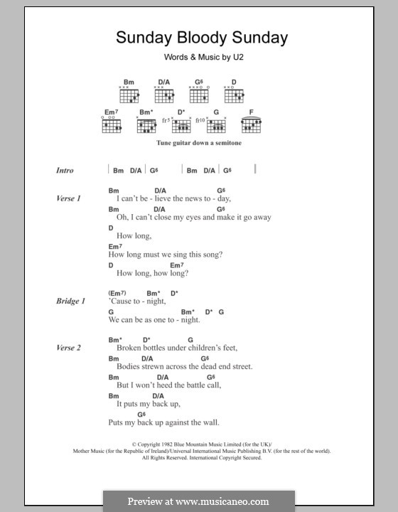 Sunday Bloody Sunday: Текст, аккорды by U2