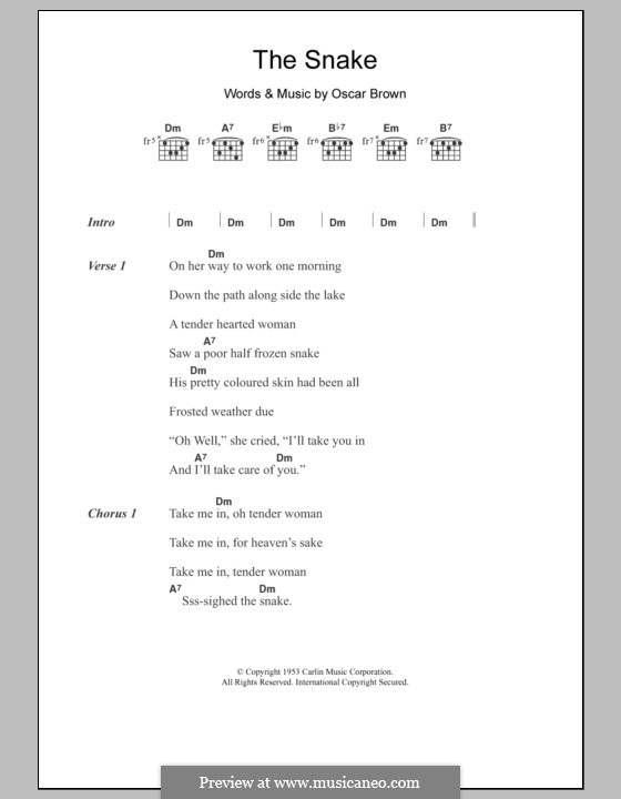 The Snake (Al Wilson): Текст, аккорды by Oscar Brown