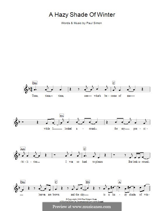 A Hazy Shade of Winter (Simon & Garfunkel): Мелодия, текст и аккорды by Paul Simon