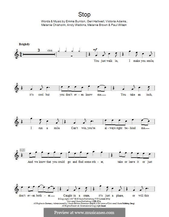 Stop (The Spice Girls): Для флейты by Andy Watkins, Emma Bunton, Geri Halliwell, Melanie Brown, Melanie C, Paul Wilson, Victoria Adams