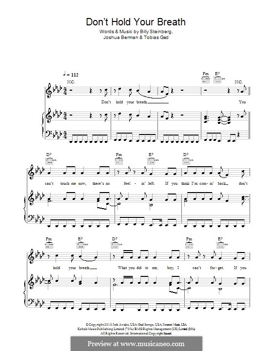 Don't Hold Your Breath (Nicole Scherzinger): Для голоса и фортепиано (или гитары) by Billy Steinberg, Joshua Berman, Tobias Gad